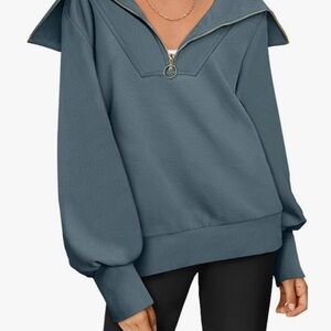 Women’s EFAN Blue Oversized Half Zip Pullover Sweatshirt
